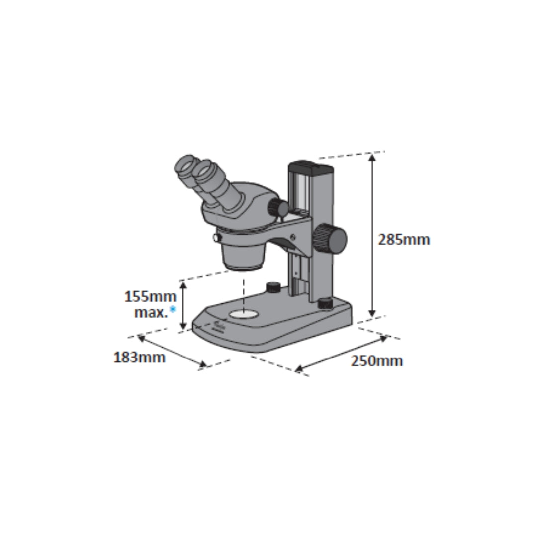 Dimensional drawing of SX25 stereo microscope