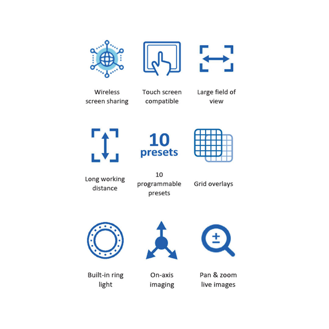 VE Cam digital microscope features icons