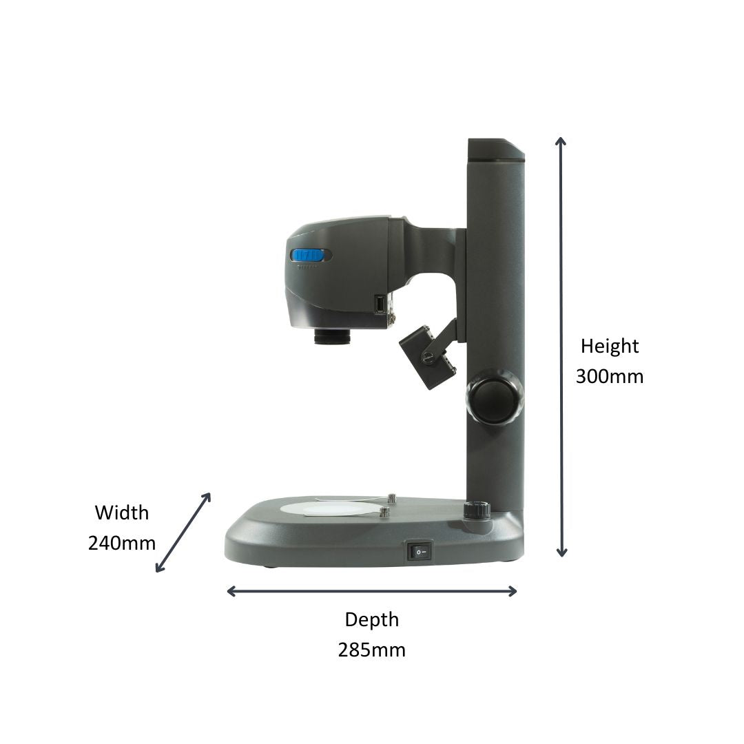Dimensions of VE Cam 50 digital microscope on bench stand