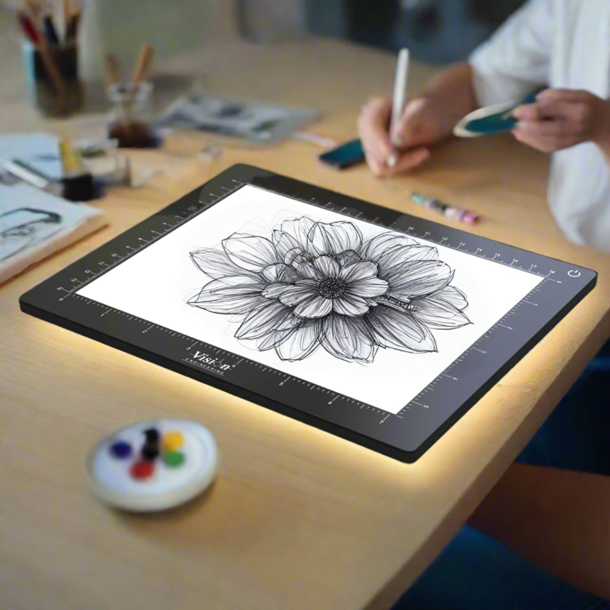 Floral design sketch on Light Pad lightbox
